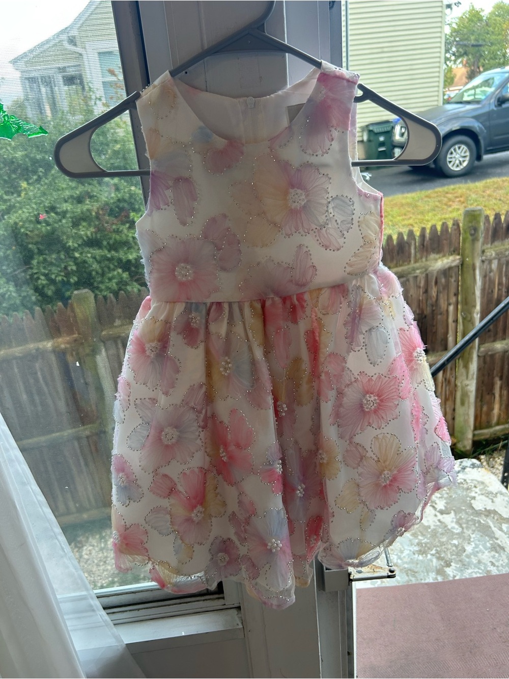 Rare Editions Pink and Cream Floral Embroidered Party Dress